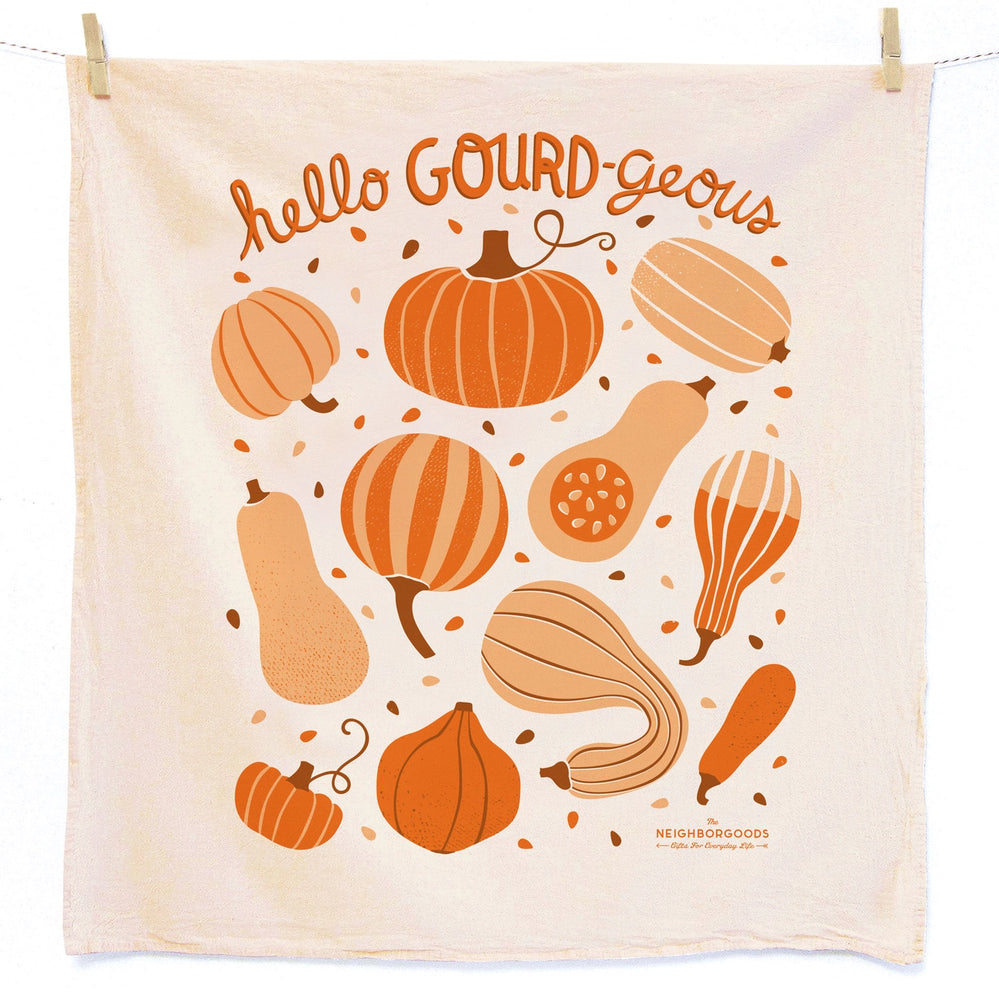 Fall Feast, Mushroom Gourd Pumpkin Tea Towel