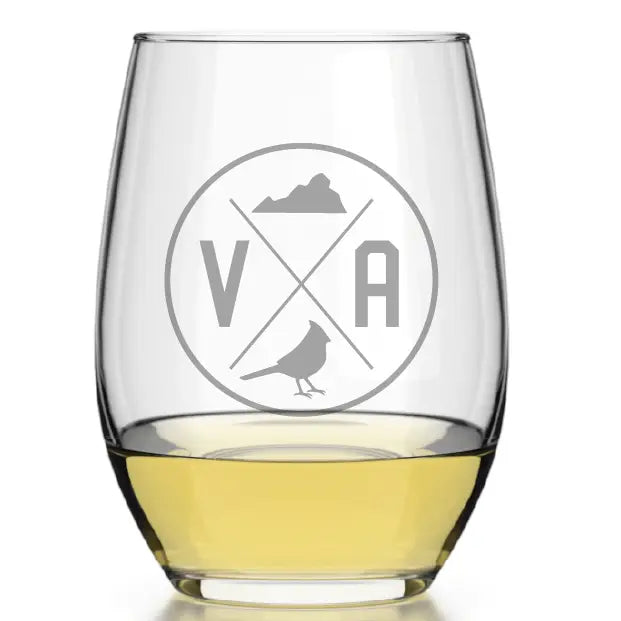 Virginia State Emblem Etched Stemless Wine Glass