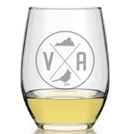Virginia State Emblem Etched Stemless Wine Glass